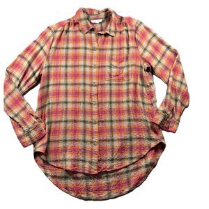 Beach Lunch Lounge Women Plaid Top Coastal Breathable Button Front Large D113